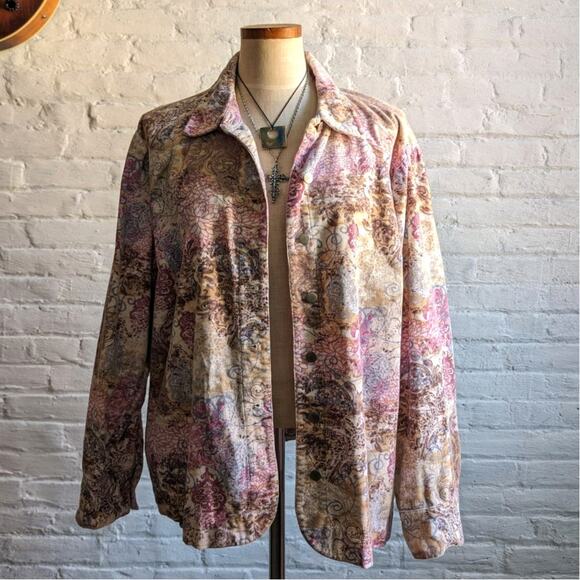 Vintage Jackets & Blazers - Vintage Corduroy Jacket Spring Floral Coat Paisley Lightweight Shacket 90s Large
